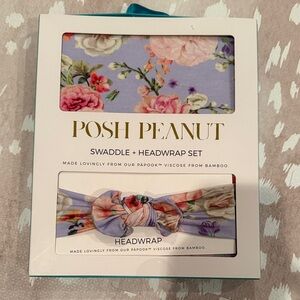 Posh Peanut Floral Swaddle and Headwrap Set - Lavender and Pink